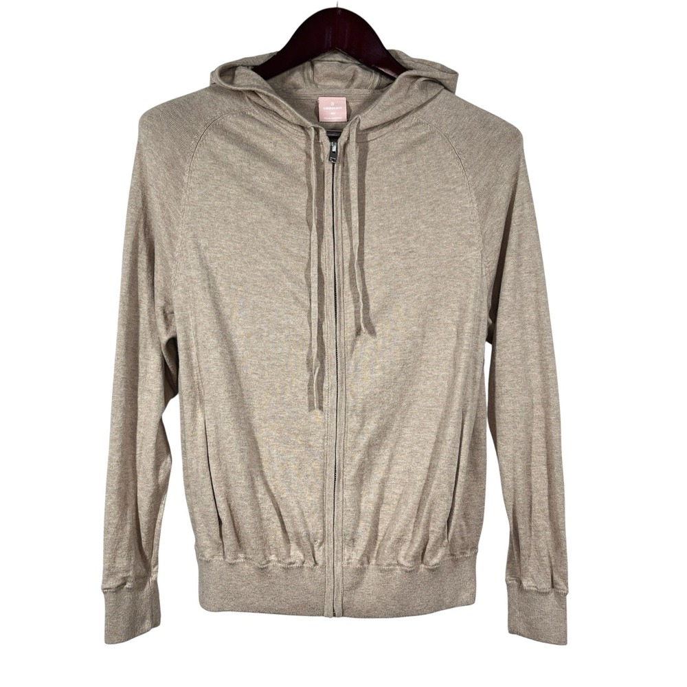 ThirdLove Cashmere Blend Knit Hoodie Womens M Beige Full Zip Cozy Lounge Luxury